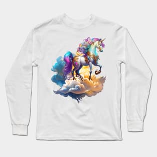 Mythical Unicorn sunny horse clouds splash watercolor fantasy magic tale romance illustration Long Sleeve T-Shirt